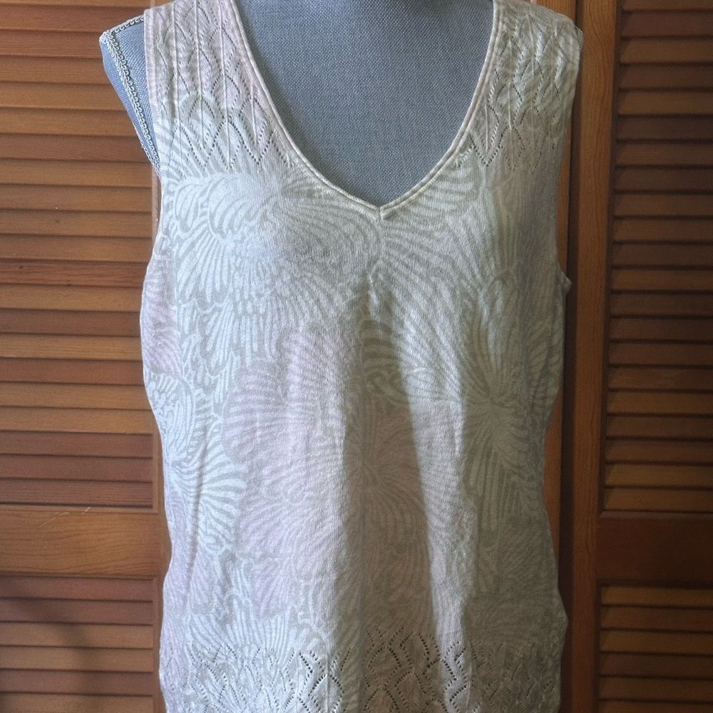 Sigrid Olsen Cream & Pink Floral Patterned Crochet Detail Knit Tank Top